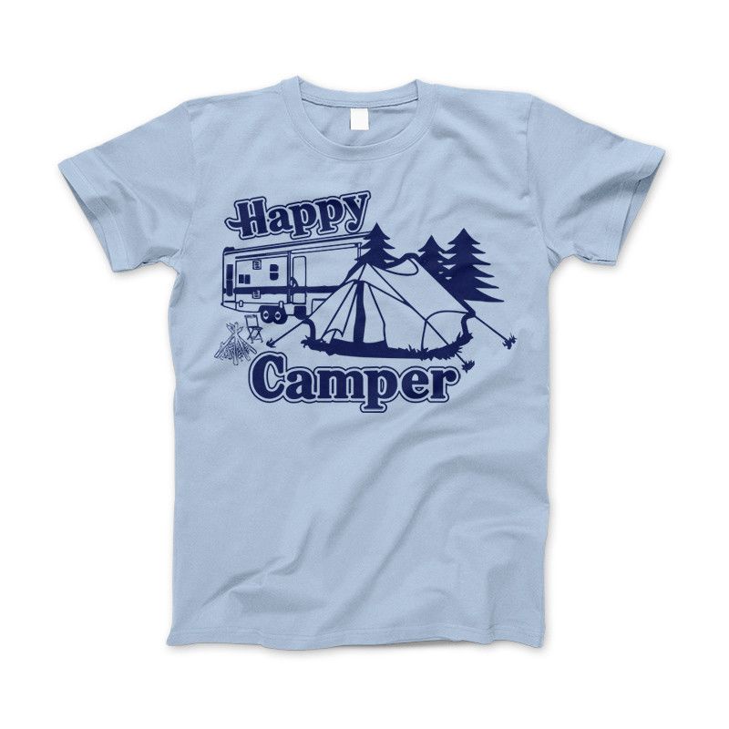 Happy Camper Shirt For Camping Hiking And Outdoor Enthusiast Light Blue Standard T