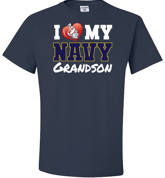I Love My Navy Grandson Apparel (Can Be Customized) Standard Fit T Black