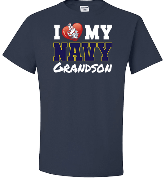 I Love My Navy Grandson Apparel (Can Be Customized) Standard Fit T Black