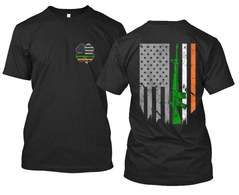 Image of Irish American 4-Leaf Clover and American Flag With Irish Colors AK47 Apparel - Love Family & Home