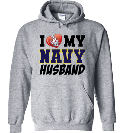 I Love My Navy Husband Proud Navy Wife Apparel Hoodie Grey