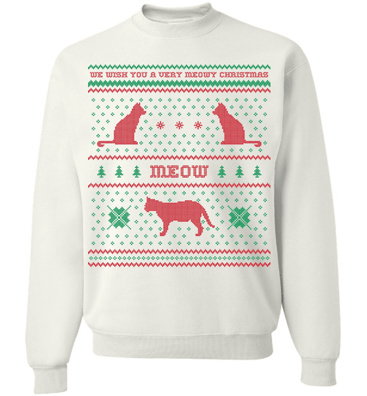 We Wish You A Meowy Christmas - Cat Christmas Apparel Long Sleeve Crewneck White