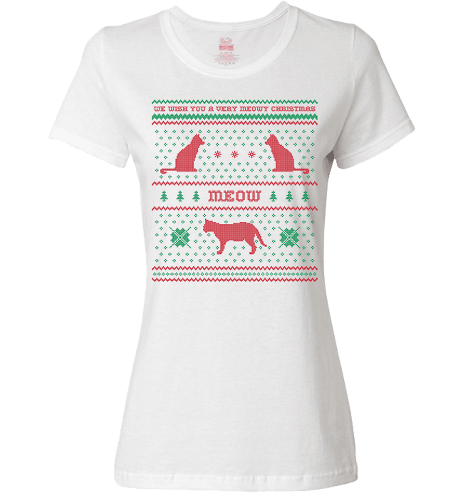 We Wish You A Meowy Christmas - Cat Christmas Apparel Ladies T White
