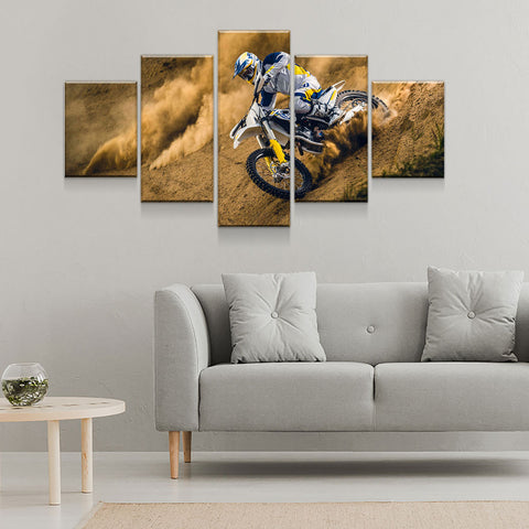 Dust And Dirt Motocross MX Dirt Bike 5-Piece Canvas Wall Art Hanging - Love Family & Home