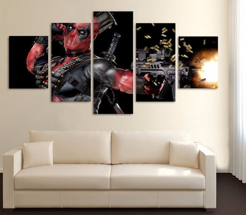 Image of Machine Gun Deadpool Limited Edition 5-Piece Wall Art Canvas - Love Family & Home