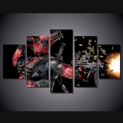 Image of Machine Gun Deadpool Limited Edition 5-Piece Wall Art Canvas - Love Family & Home