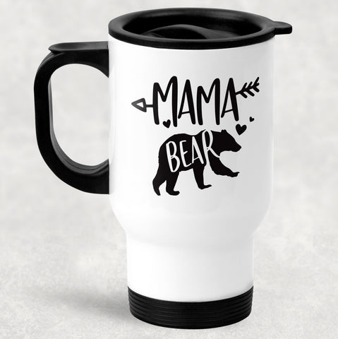 Mama Bear Mug, Stainless Steel 14 oz White Travel Mug - Love Family & Home