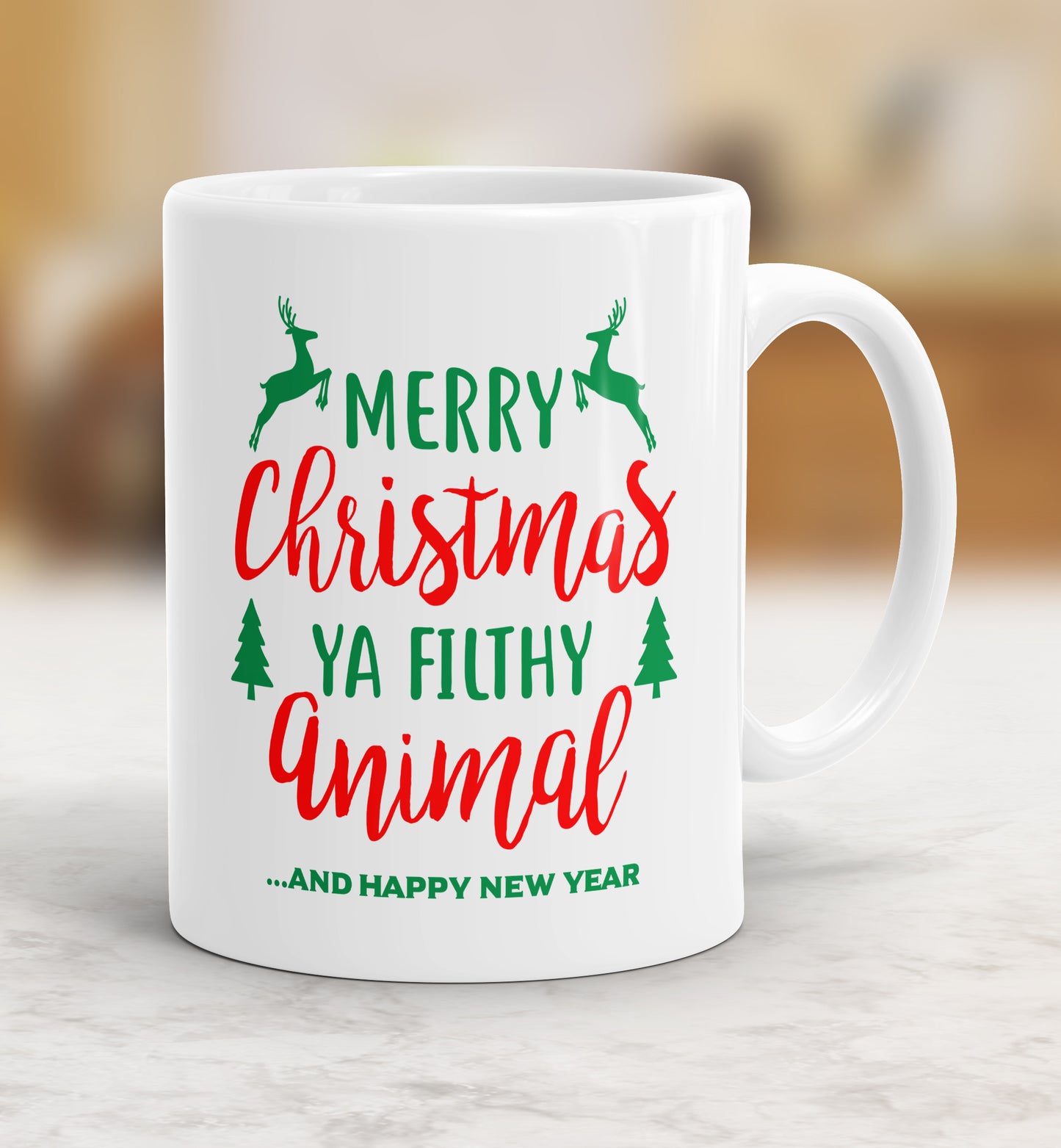 Merry Christmas Ya Filthy Animal And Happy New Year Coffee Mug White 15 oz
