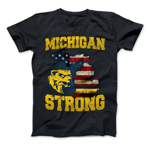Michigan Strong Wolverines State Flag Pride T-shirt & Apparel Standard T Black