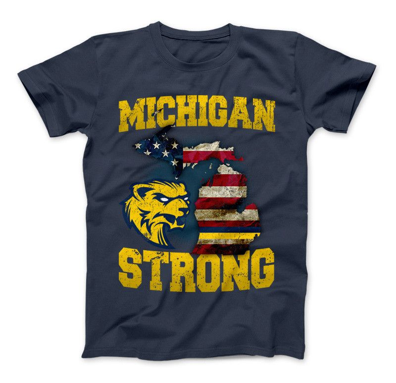 Michigan Strong Wolverines State Flag Pride T-shirt & Apparel Standard T Navy