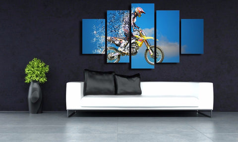 Image of Motocross MX Dirt Bike 5-Piece Canvas Wall Art Hanging - Love Family & Home