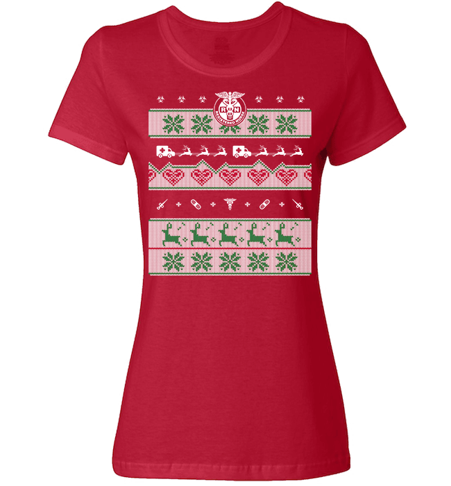 Nurse Christmas Ladies T Red