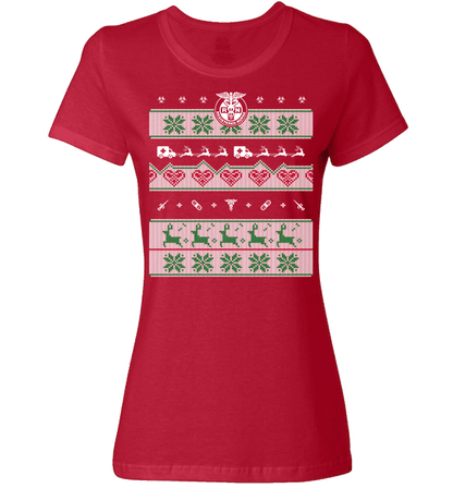Nurse Christmas Ladies T Red