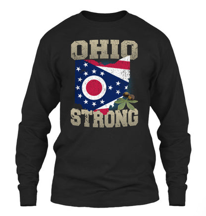 Ohio Strong Ohio State Flag The Buckeye State T-Shirt & Apparel Long Sleeve Black