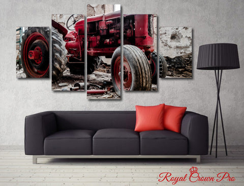 Image of Old Red Tractor Classic Collectors Edition 5-Piece Wall Art Canvas - Love Family & Home