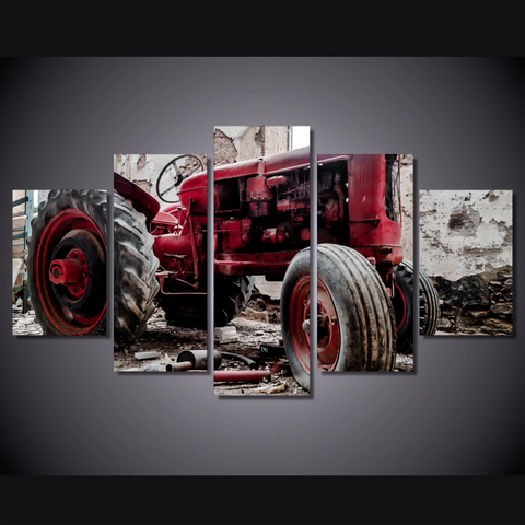 Image of Old Red Tractor Classic Collectors Edition 5-Piece Wall Art Canvas - Love Family & Home