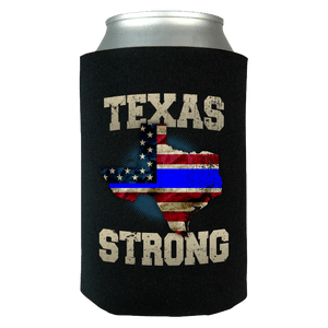 Texas Strong Thin Blue Line Law Enforcement Print Can Koozie Wrap - Love Family & Home