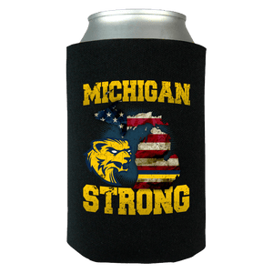 Michigan Strong Wolverines State Flag Pride Can Koozie Wrap - Go Blue - Love Family & Home
