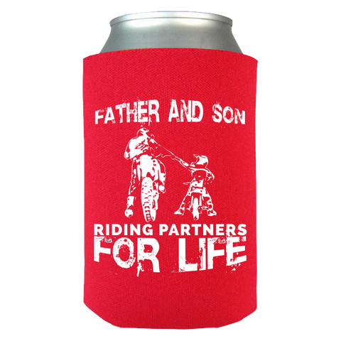 Image of Father And Son Riding Partners For Life Can Koozie Wrap - Love Family & Home