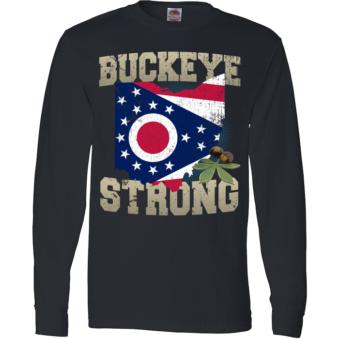 Buckeye Strong Ohio State Flag T-Shirt & Apparel Long Sleeve Black