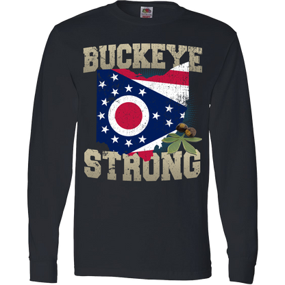 Buckeye Strong Ohio State Flag T-Shirt & Apparel Long Sleeve Black