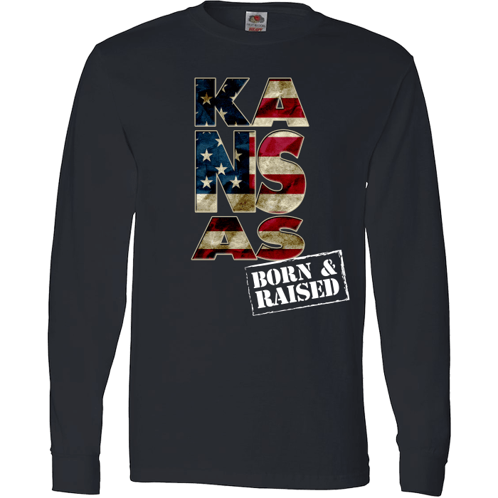 Kansas Born & Raised Limited Edition Print T-Shirt & Apparel Long Sleeve Black