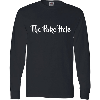 The Puke Hole Original White Print T-Shirt & Apparel Long Sleeve Black