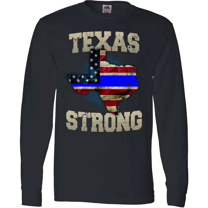 Texas Strong Thin Blue Line Law Enforcement Limited Edition Print T-Shirt & Apparel Long Sleeve Black