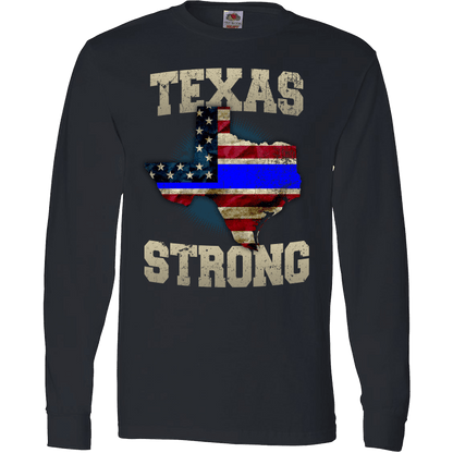Texas Strong Thin Blue Line Law Enforcement Limited Edition Print T-Shirt & Apparel Long Sleeve Black