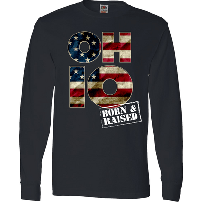 Ohio O-H-I-O Born & Raised T-Shirt & Apparel Long Sleeve Black