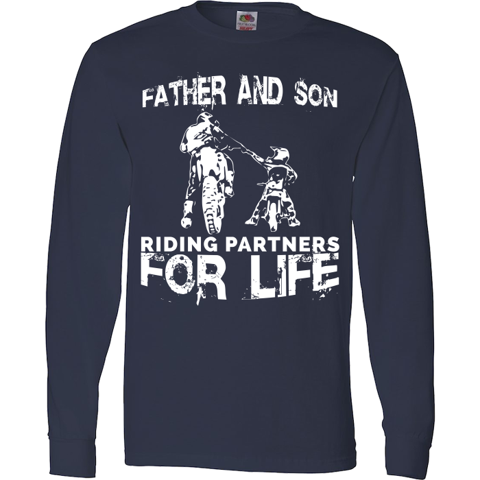 Father And Son Riding Partners For Life T-Shirt Motocross Supercross Dirt Bikes Long Sleeve T Navy