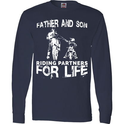 Father And Son Riding Partners For Life T-Shirt Motocross Supercross Dirt Bikes Long Sleeve T Navy