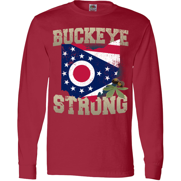 Buckeye Strong Ohio State Flag T-Shirt & Apparel Long Sleeve Red