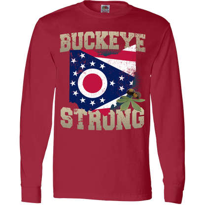 Buckeye Strong Ohio State Flag T-Shirt & Apparel Long Sleeve Red