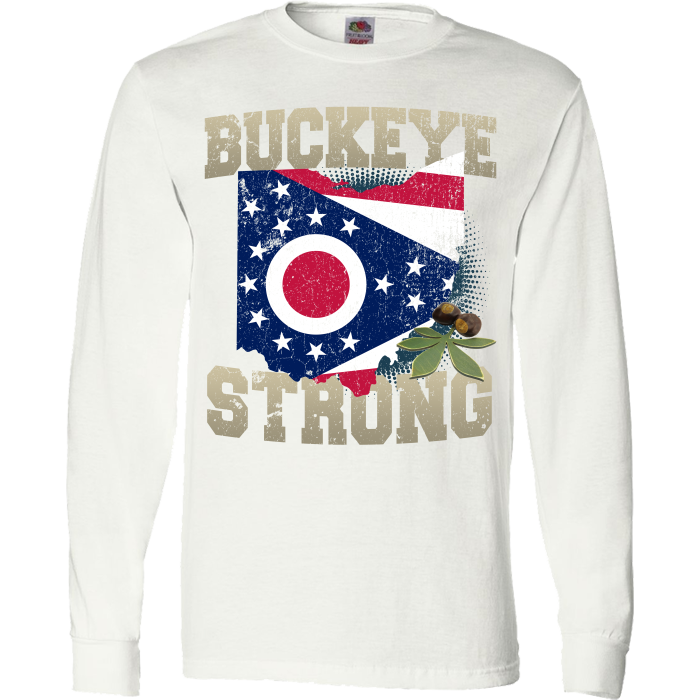 Buckeye Strong Ohio State Flag T-Shirt & Apparel Long Sleeve White