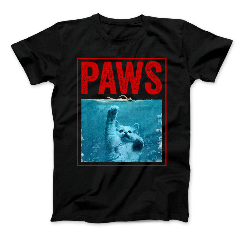 PAWS Funny Cat Kitten T-Shirt For Shark And Cat Lovers Standard T Black
