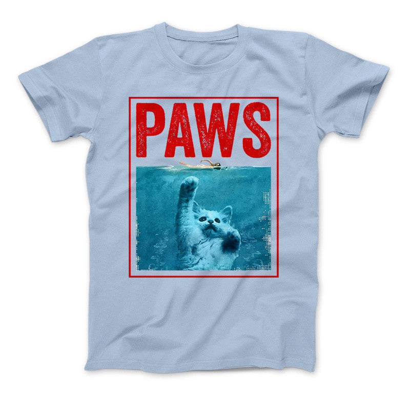 PAWS Funny Cat Kitten T-Shirt For Shark And Cat Lovers Standard T Light Blue