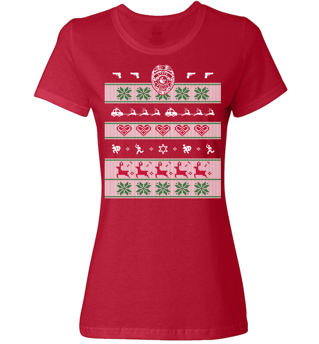Police Christmas Ladies T Red