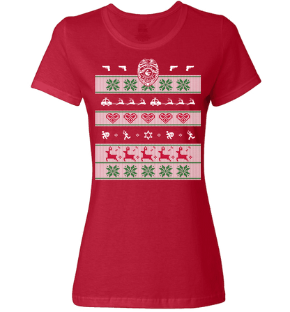 Police Christmas Ladies T Red