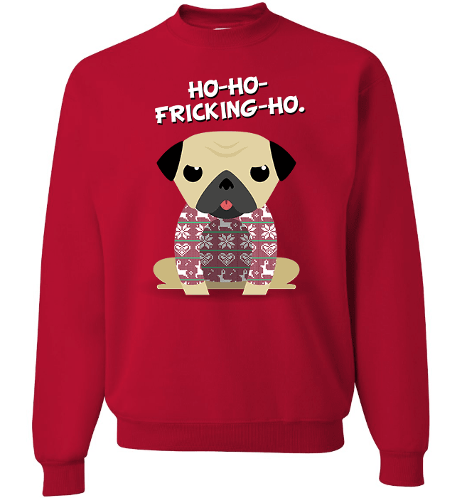 Pug Christmas Long Sleeve Crewneck Red