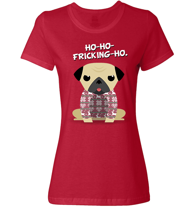 Pug Christmas Ladies T Red