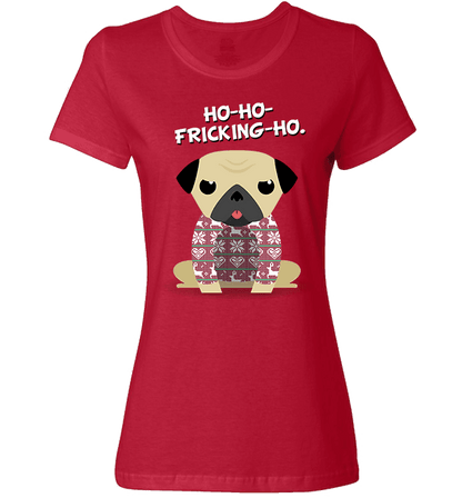 Pug Christmas Ladies T Red