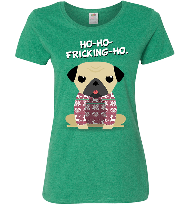 Pug Christmas Ladies T Green