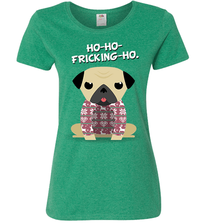 Pug Christmas Ladies T Green