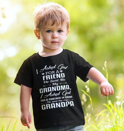 I Asked God For My Grandma And My Grandpa T-Shirt Partner In Crime