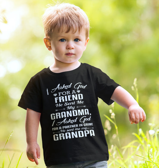 I Asked God For My Grandma And My Grandpa T-Shirt Partner In Crime