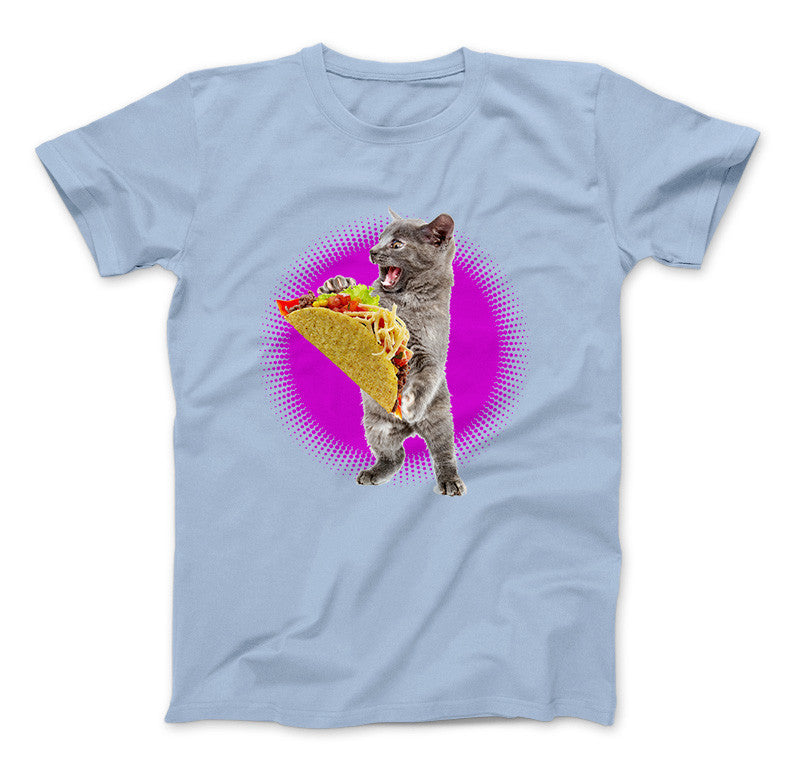 Taco Cat Shirt With Pink Burst Funny Cat & Taco Lovers T-Shirt Light Blue Standard T