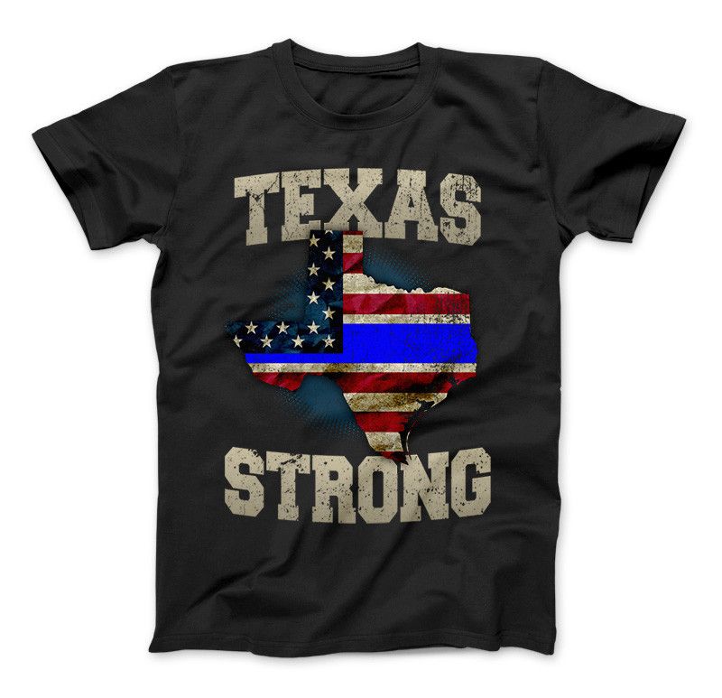 Texas Strong Thin Blue Line Law Enforcement Limited Edition Print T-Shirt & Apparel Standard T Black
