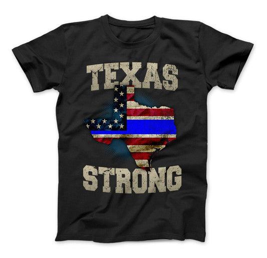 Texas Strong Thin Blue Line Law Enforcement Limited Edition Print T-Shirt & Apparel Standard T Black