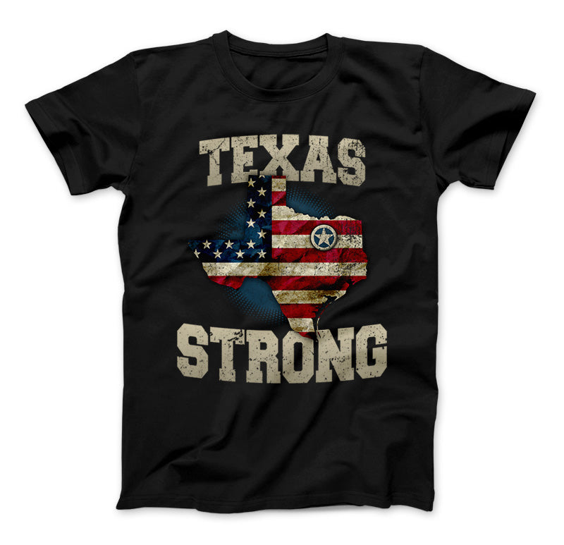 Texas Strong T-Shirt Vintage USA Flag Overlay Texas Strong Design